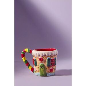 Anthropologie Nathalie Lete Gingerbread House Mug Christmas Holiday Folk NEW